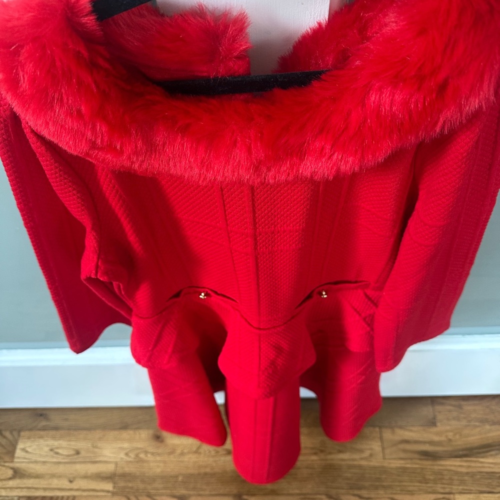 Janie and Jack Vibrant Red Cape with Plush Collar